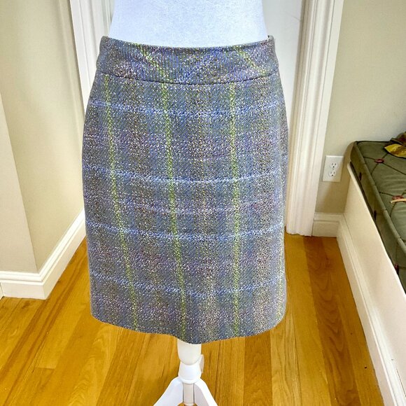 J. Crew Skirt Wool Pencil Plaid Mini Knee Gray Purple Green (8) - Picture 1 of 7